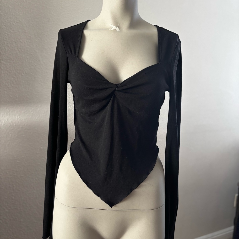 SHEIN Black Twist Front Long Sleeve Bodysuit